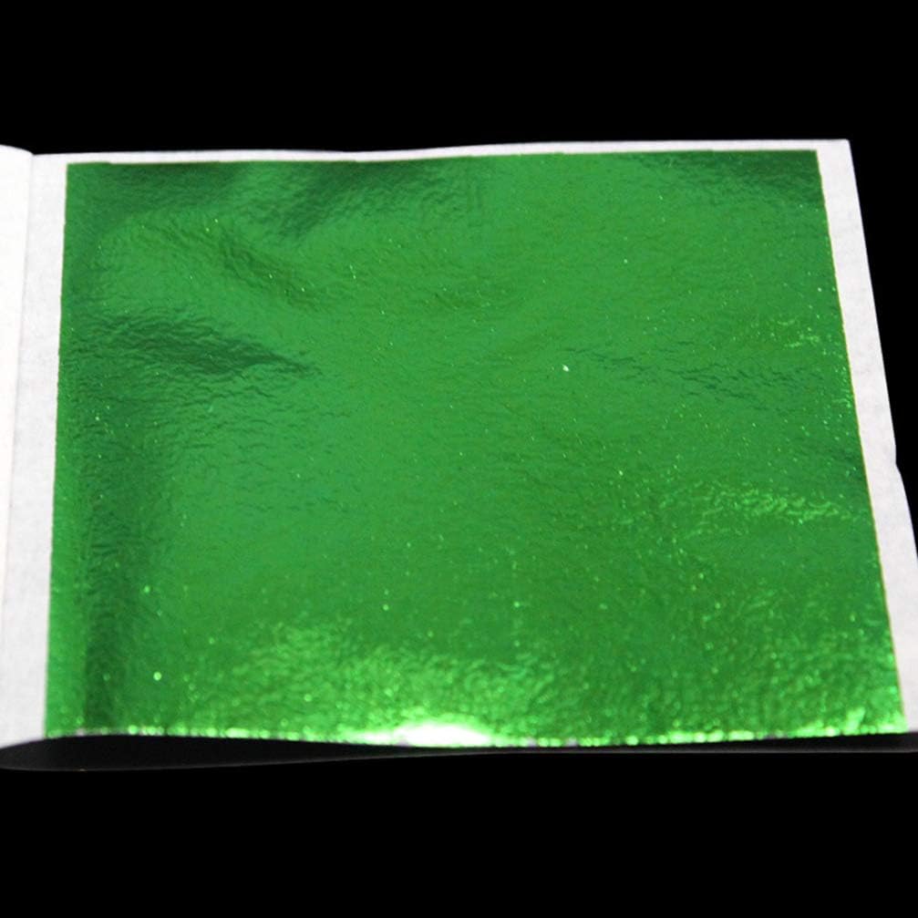 Ciieeo 50pcs Imitation Gold Foil Paper Sheets for Crafts Decoration Gilding Art and Furniture Restoration Shiny Green Color for Various Materials
