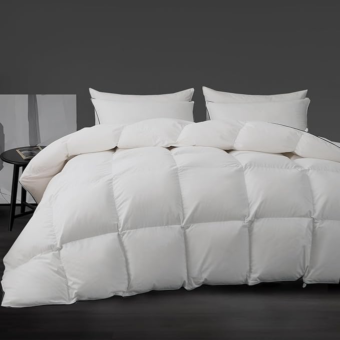 Goose Feathers Down Comforter King Size - Luxury All Season Duvet Insert - Ultra-Soft 750 Fill-Power Medium Warmth - 59 Oz Fluffy Hotel Collection Comforter (White, 106x90)