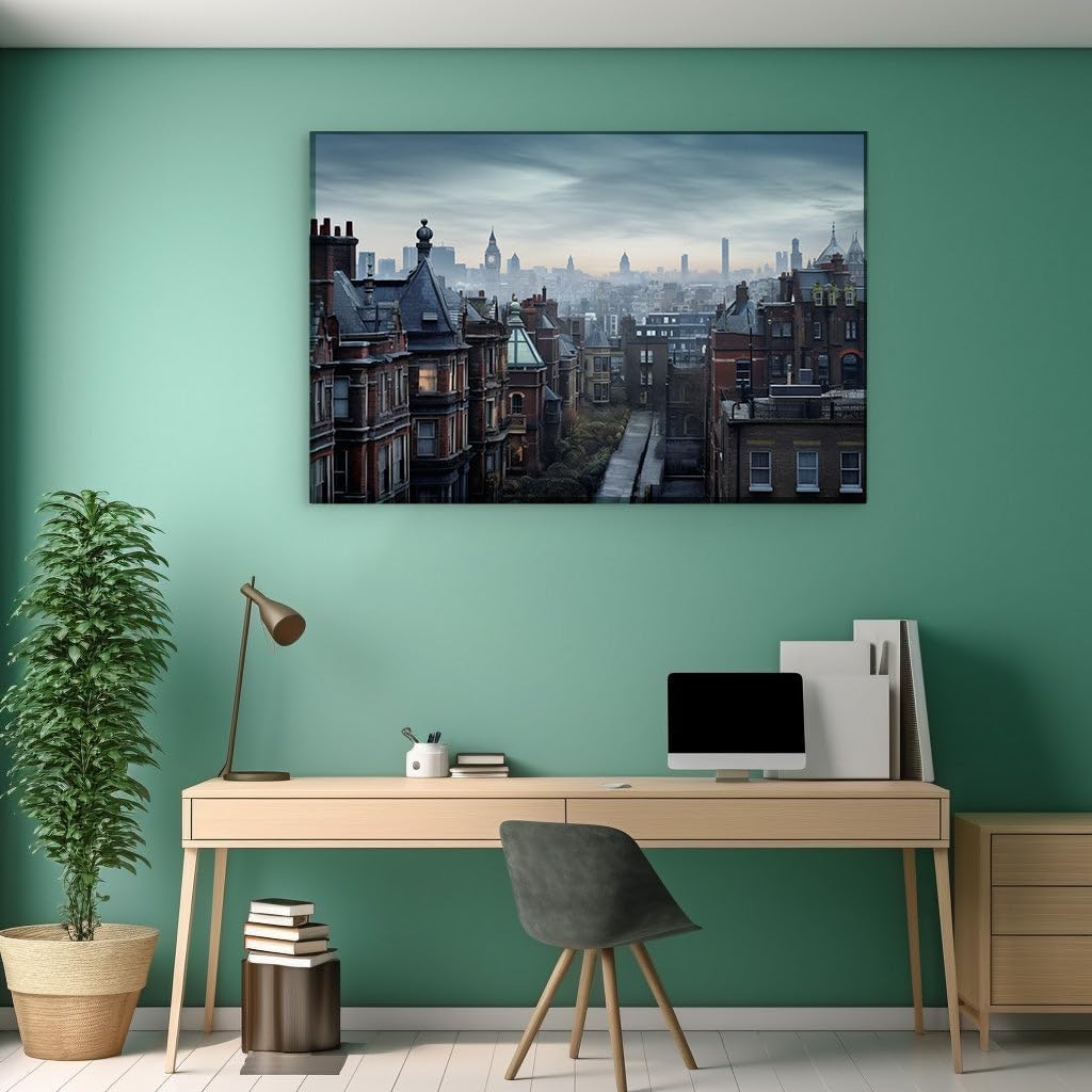 Canvas for Living room. Historic Charm Meets Modern Majesty in London's Moody Cityscape, 27 x 18 inch Canvas Wall Art - Mid Century Modern - Modern Home Decor