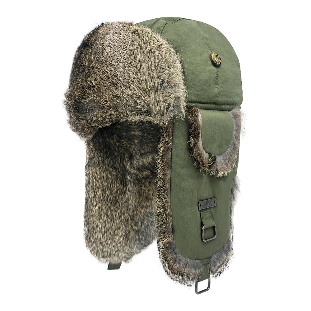 Fur Winter Trapper Hat,100% Rabbit Fur Aviator Ski Trapper Trooper Pilot Hat,Snow Eskimo Hat