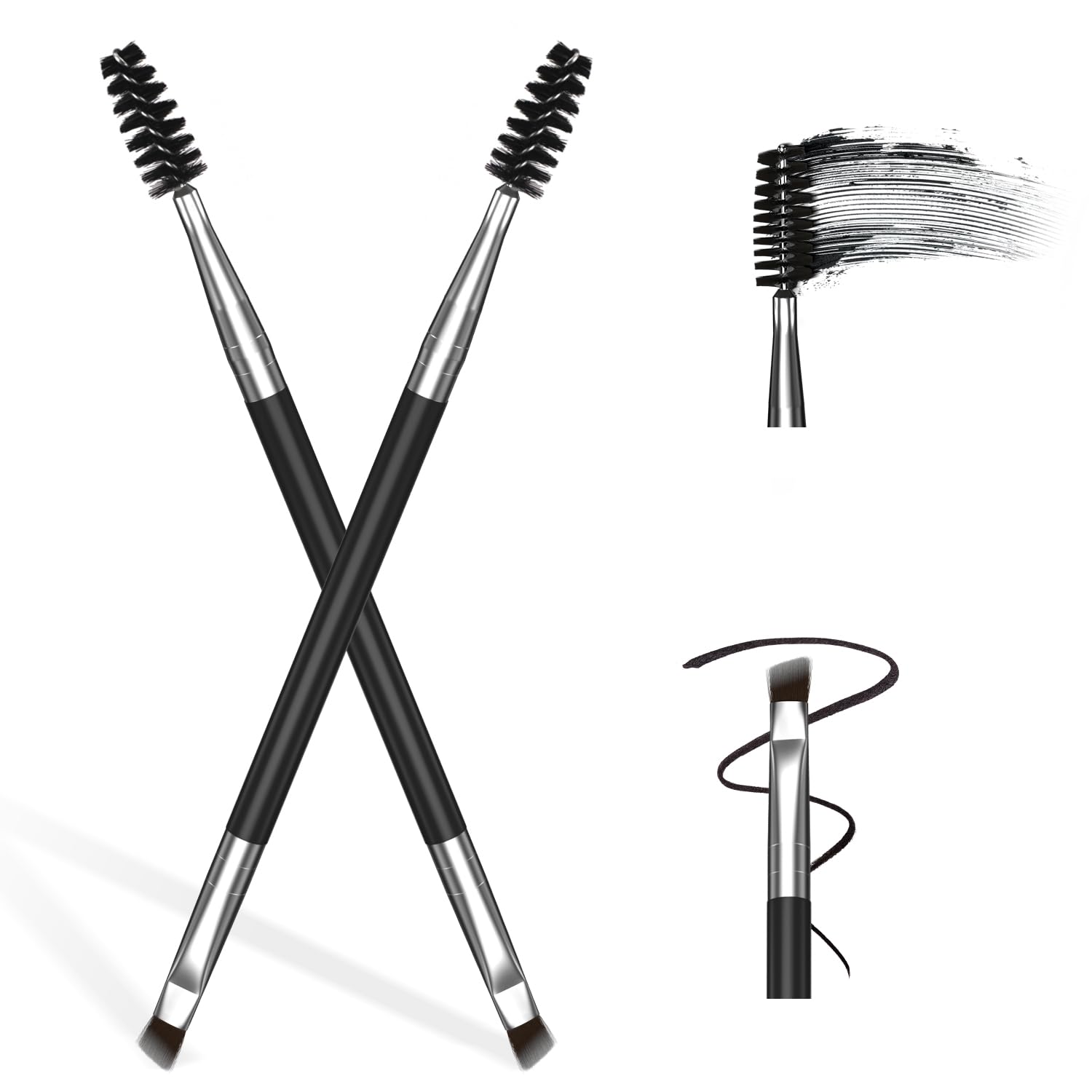 Allenker Eyebrow Brush - 2 Pcs Brow Brush, Dual-ends Eye Brow Brush, Angled Eyebrow Brush & Eyebrow Spoolie Brush, Make Your Brow Perfect