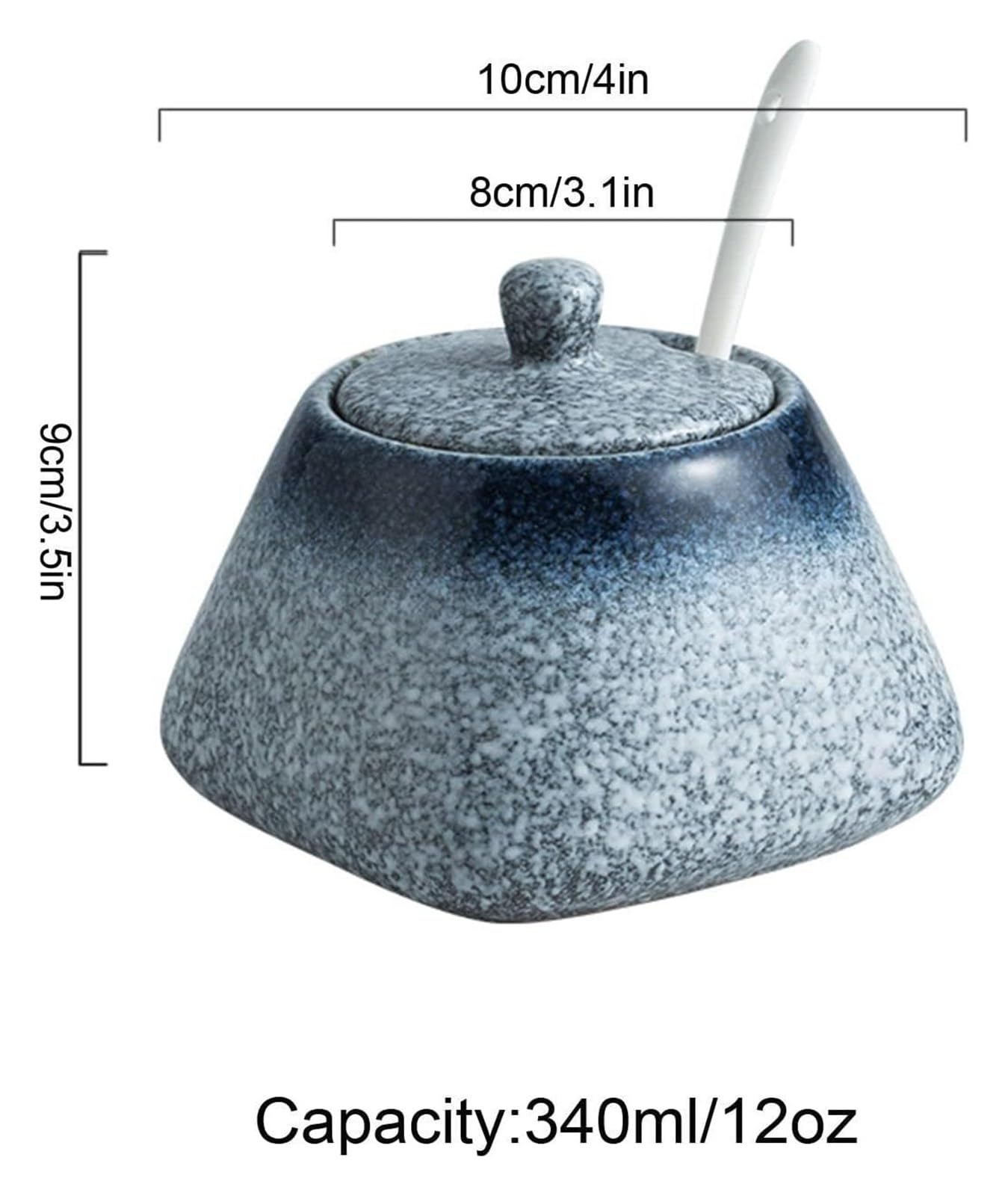 Sucrier, sucrier, sucrier en céramique de couleur unie avec couvercle, sucrier en porcelaine avec cuillère, petit pot à sel, pot de rangement, for café-bar, restaurant(Blue)