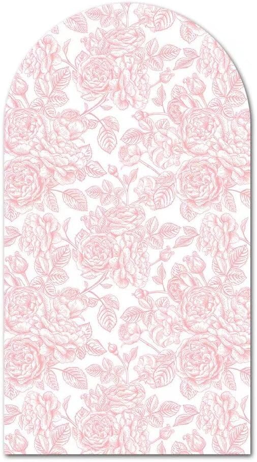 Pink Small Flowers Arched Backdrop Cover Pink Bow Stretchy Arched Stand Cover for Coquette Girls Birthday Party Decorations (No Stand!)
