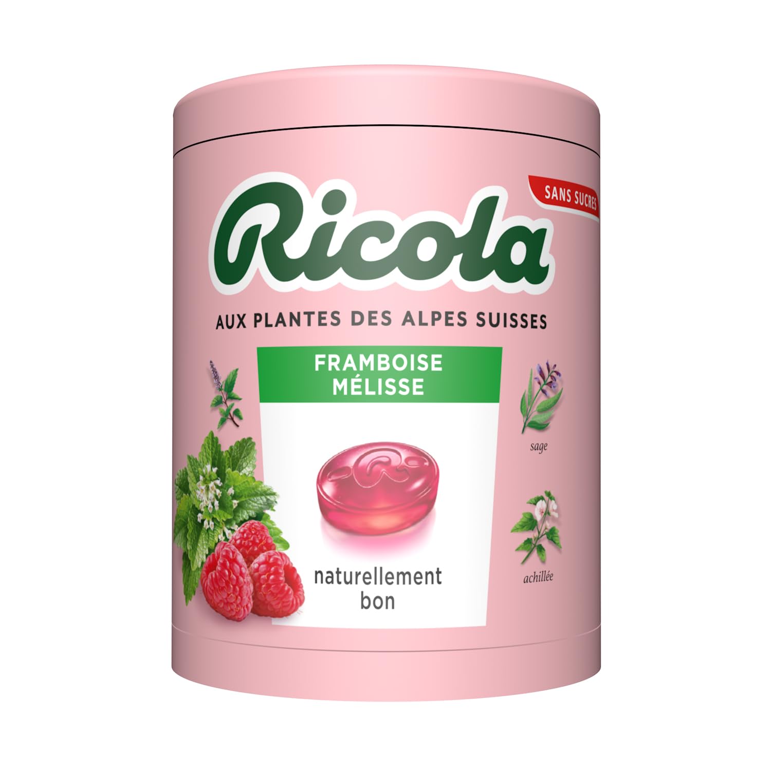 Ricola - Bonbons aux Plantes Suisses - Parfum Framboise Mélisse - Sans Sucres - 6 bottles de 100g