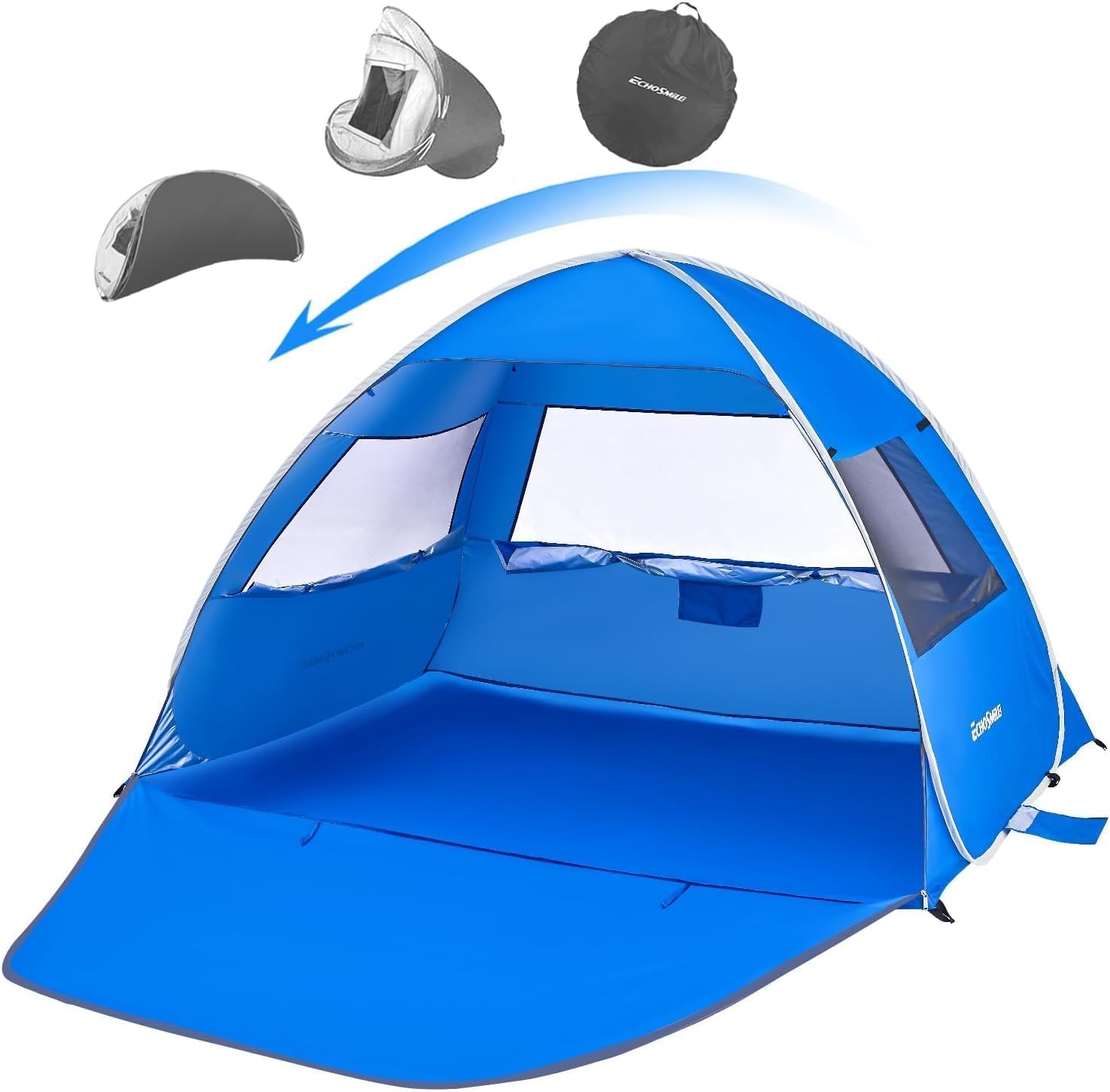 EchoSmile Pop Up Beach Tent for 4 Person Family, UPF 50+ Sun Shelter & Waterproof Beach Shade, Automatic Easy Setup Portable Cabana for Outdoor Travel (Dark Blue)