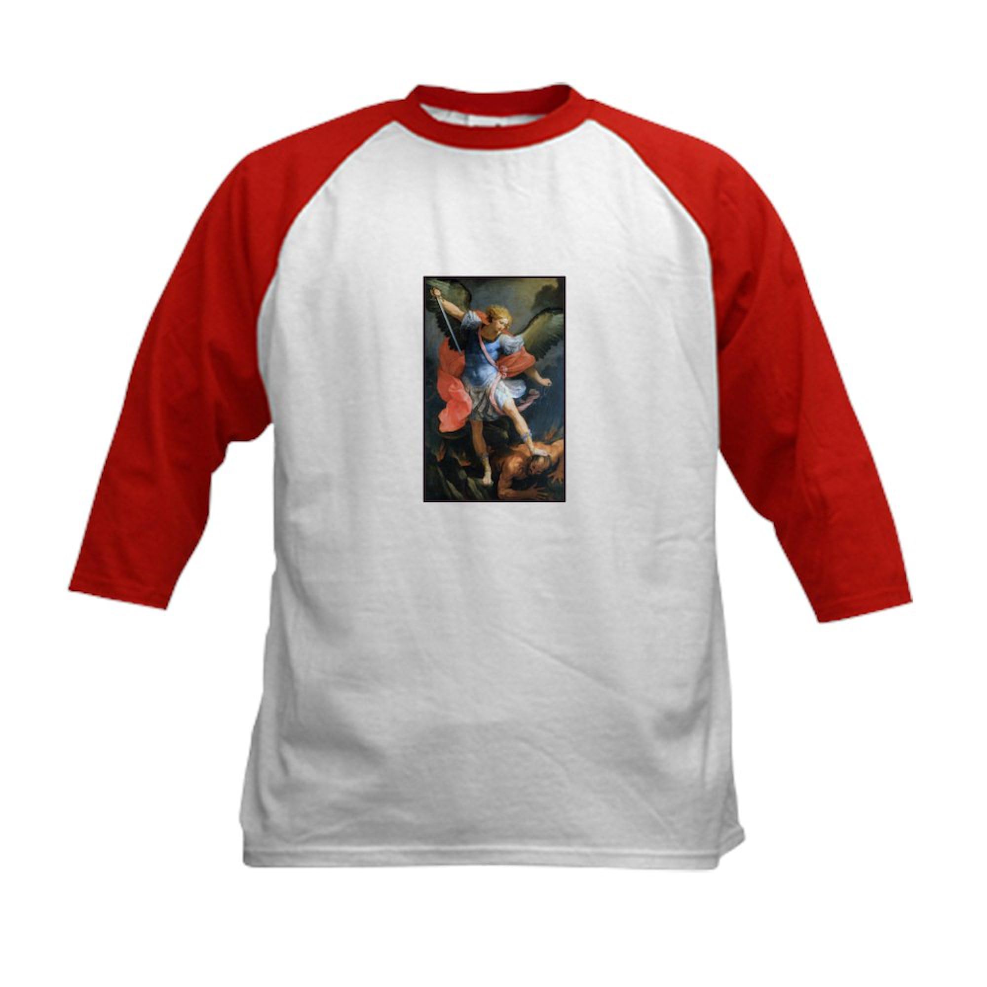 CafePress St. Michael The Archangel Kids Baseball Jersey Kids Cotton Baseball Jersey, 3/4 Raglan Sleeve Shirt Red/White