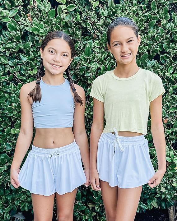 Image of Stelle Girls Flowy Shorts with Pockets Athletic Running Skirt High Waist Butterfly 2 in 1 Sports Short 5-16 Years