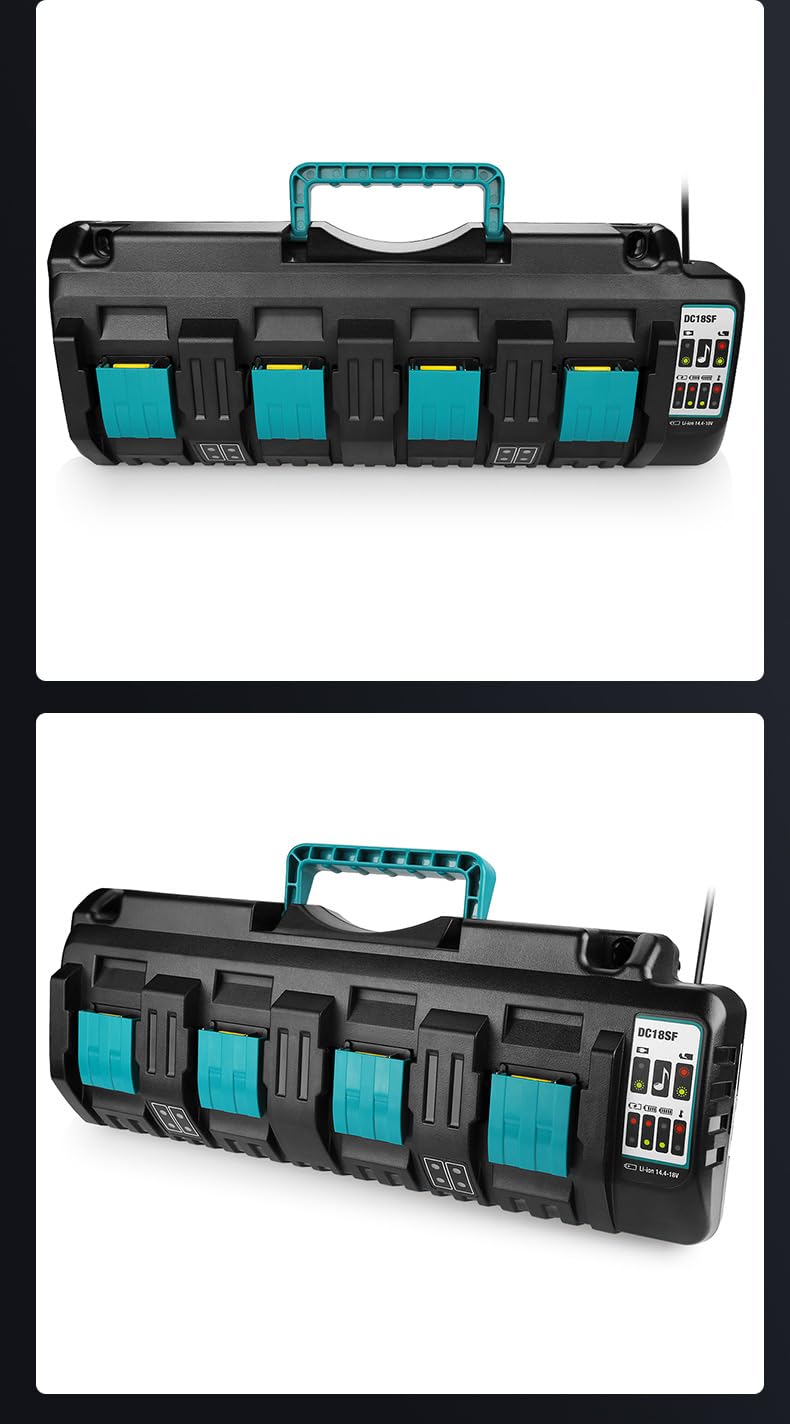 4-Port 18V Lithium-Ionen Ladegerät DC18SF für Makita 14.4V-18V Lithium Akku BL1830 BL1840 BL1850 BL1860 BL1815 BL1430, für Makita DC18SF DC18RC DC18RD DC18RA Schnellladegerät