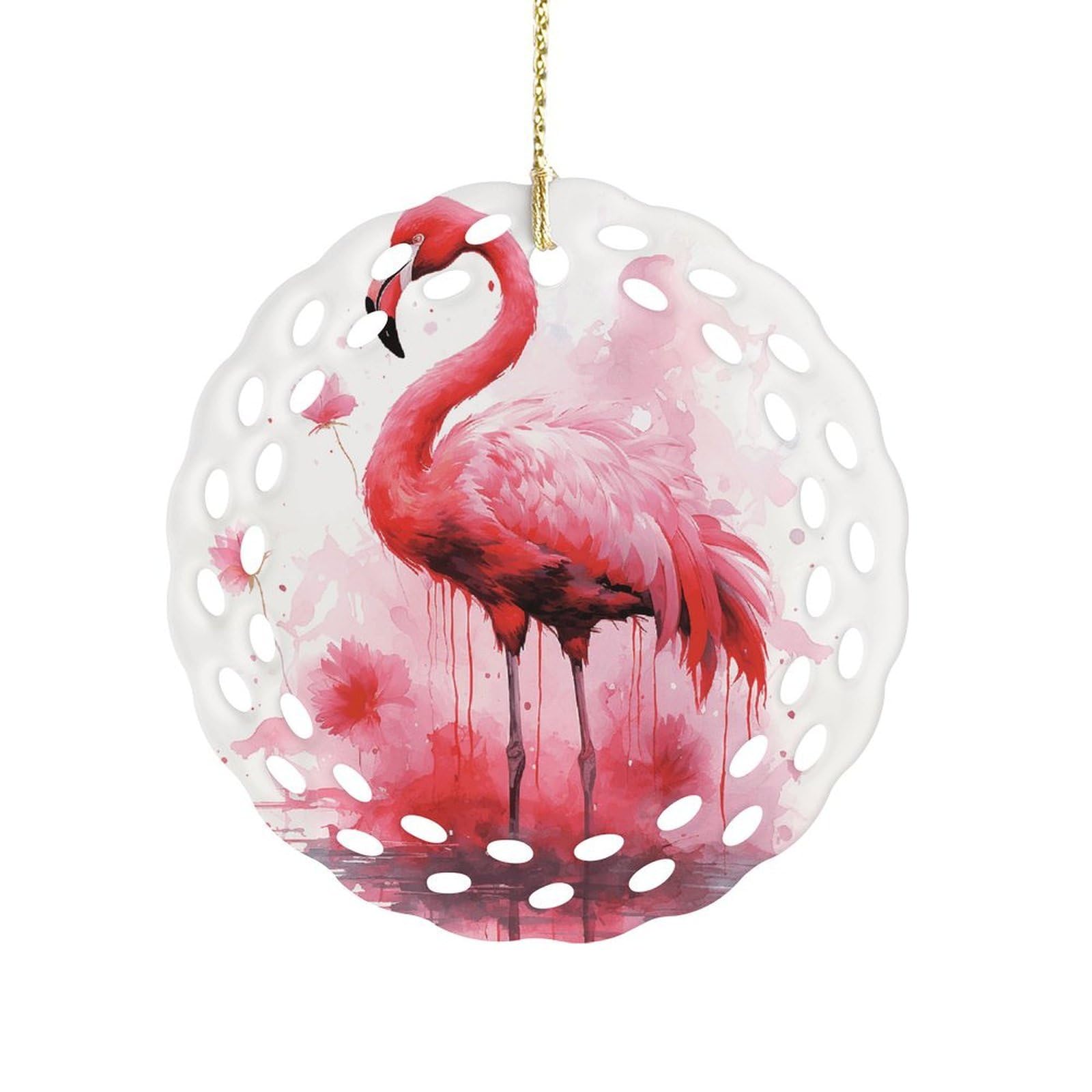 Fodpand Women's Style Flamingo Watercolor Ceramic Ornament For Home Decor 3.2" Round Tree Decoration Christmas Ornaments For Men Double-Sided Design