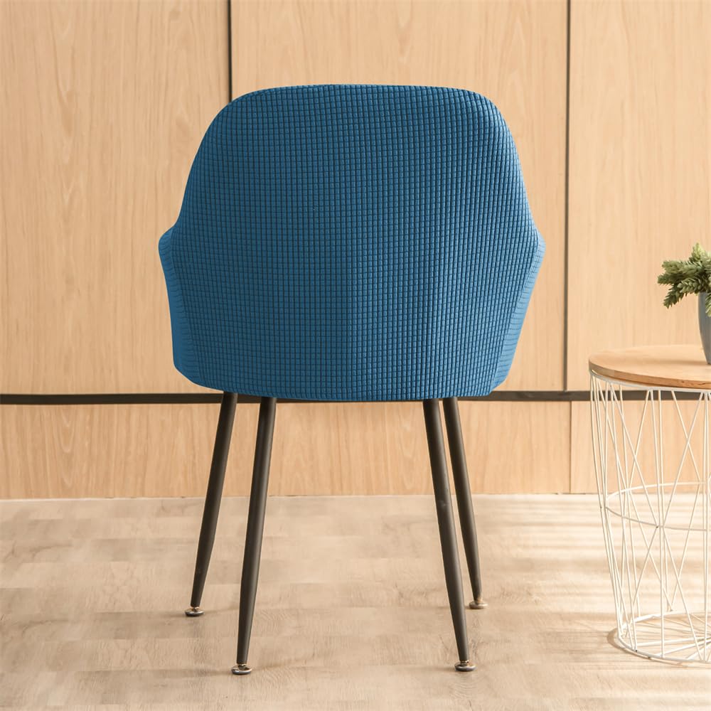 Highdi Fundas para Sillas de Comedor Elástica con Reposabrazos en Jacquard Color Sólido, Funda de Sillón Escandinavo con Respaldo Curvo para Hotel, Cocina, Dormitorio (Azul,6 Piezas)