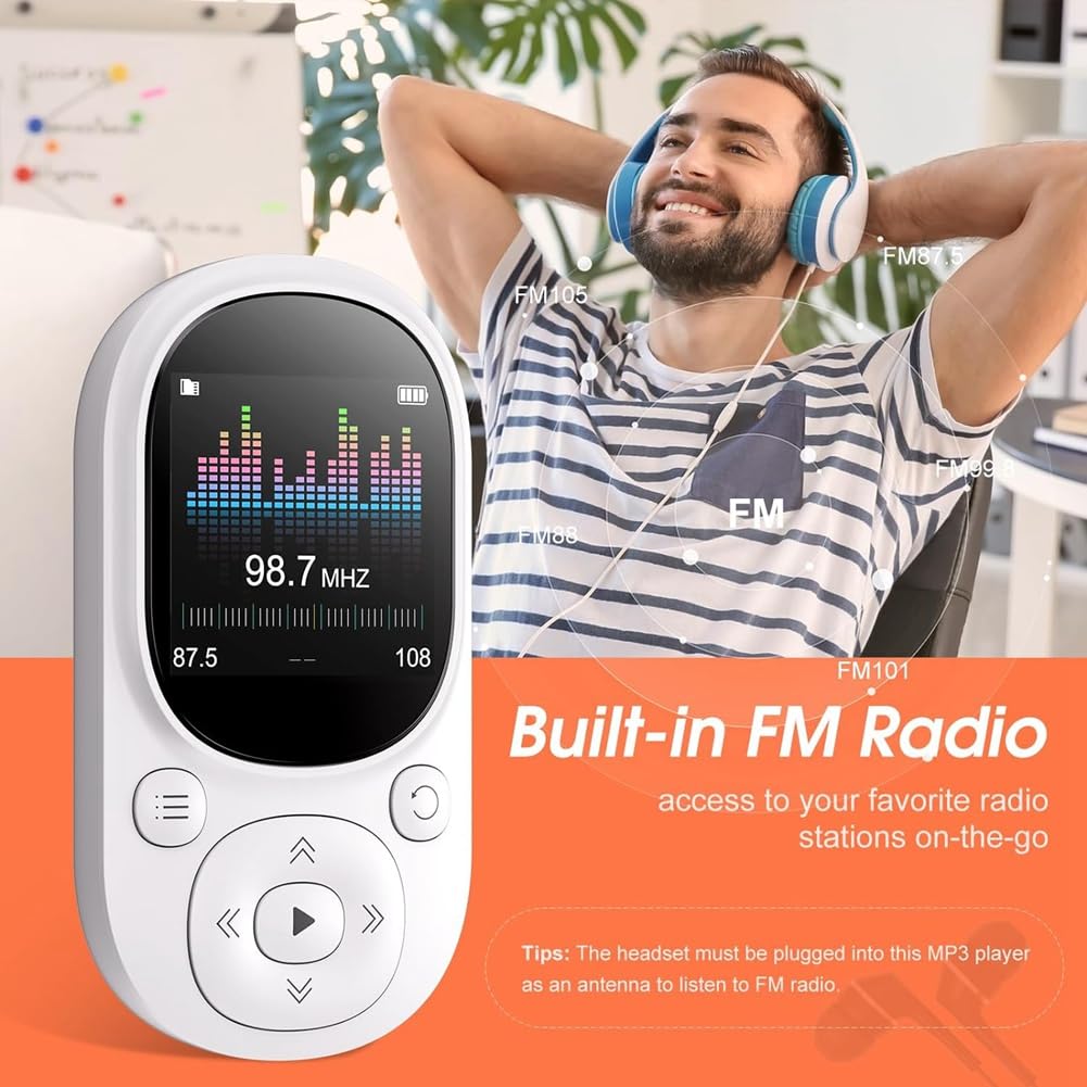 CONFUSE Lettore MP3 con Clip da 32 GB Lettore Musicale Portatile Lettore MP3 MP4 Bluetooth con Contapassi con Registrazione Radio FM per Bambini Facile Installazione