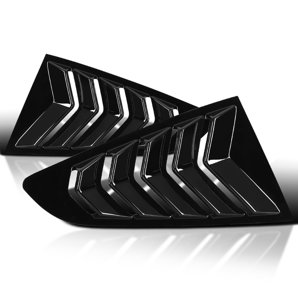SPEC-D TUNING ABS Glossy Black Quarter 1/4 Side Window Louver Cover Compatible with 2015-2018 Ford Mustang