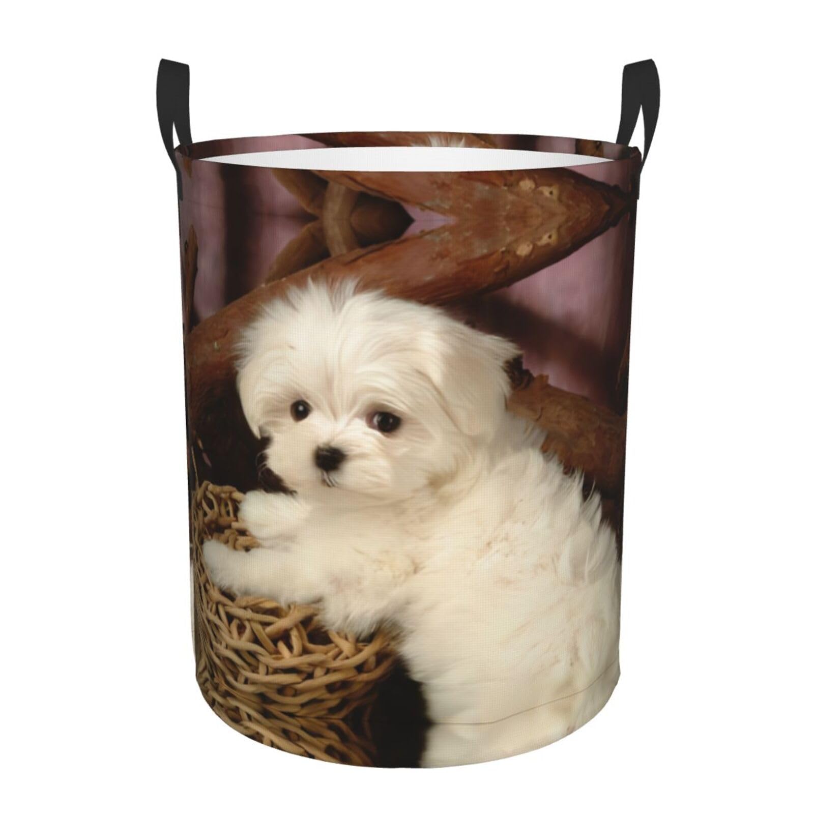 M Circular Hamper – Collapsible french poodle Print Laundry Basket