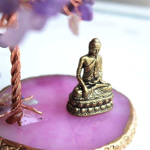Vista 6 de Estatua de Buda con árbol de cristal curativo, árbol de la vida para energía positiva. Decoración del hogar Meditación de yoga. Amatista (A)