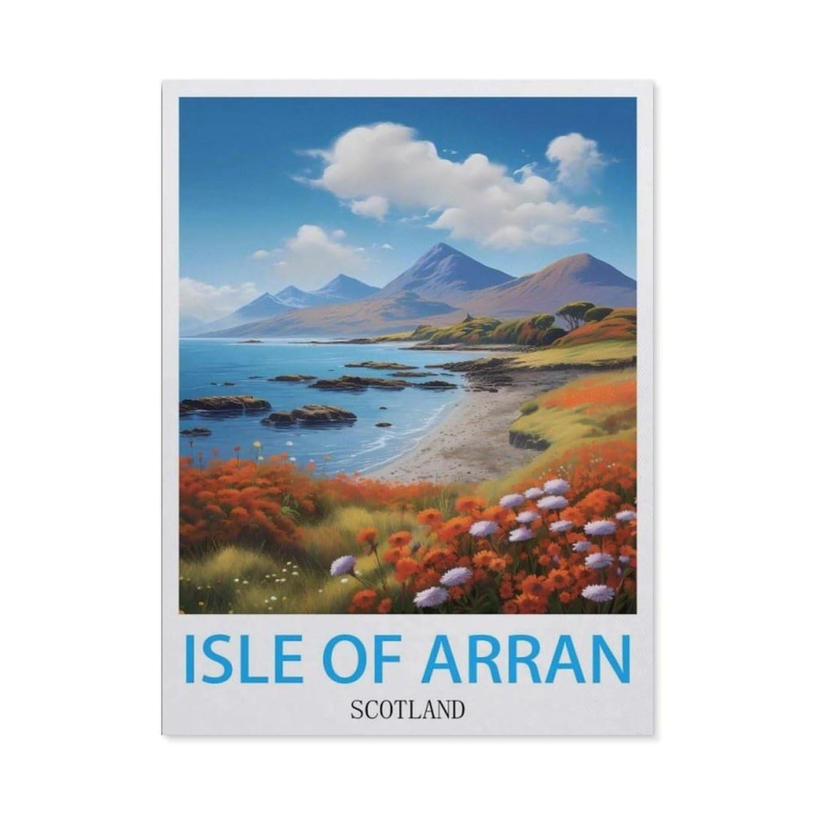 Beayodkp （40 X 50 Cm/15.74 X 19.68 Inches） Diy 5D Diamond Painting，Isle Of Arran Scotland Vintage Travel Posters，Round Diamond, Used For Room Decoration-Ch7