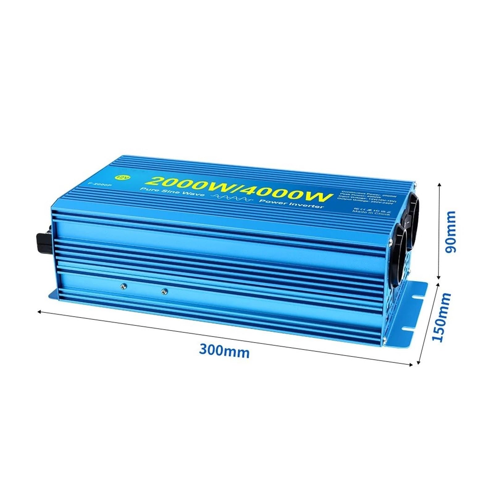 Inversor Corriente Onda Sinusoidal Pura 2 Tomas Convertidor Potencia Congelador Hervidor Ventilador Suministro Energía Eléctrica Doméstica 4000 W(12V,220V Universal,5000W Peak)