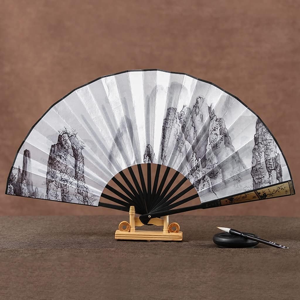 Folding Fan 10 Inch Retro Craft Ink Folding Fan, Chinese Style Gift Antique Handmade Folding Fan Rice Paper Folding Fan Home Ceremony Decorative Folding Fan (Color: A)