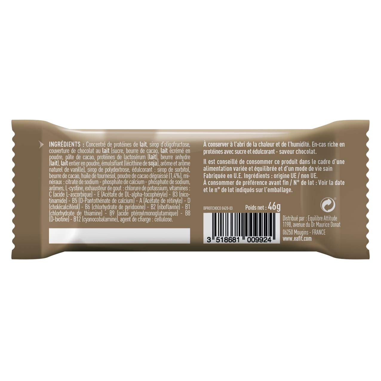EAFIT Protein Bar Display of 24 Bars of 46 g Coconut Flavour – Milk Chocolate Coated – 16 g of Protein Per Bar – 5.5 g of Mg – Low Sugar – 12 Lives and Minerals – Certified Anti-Doping