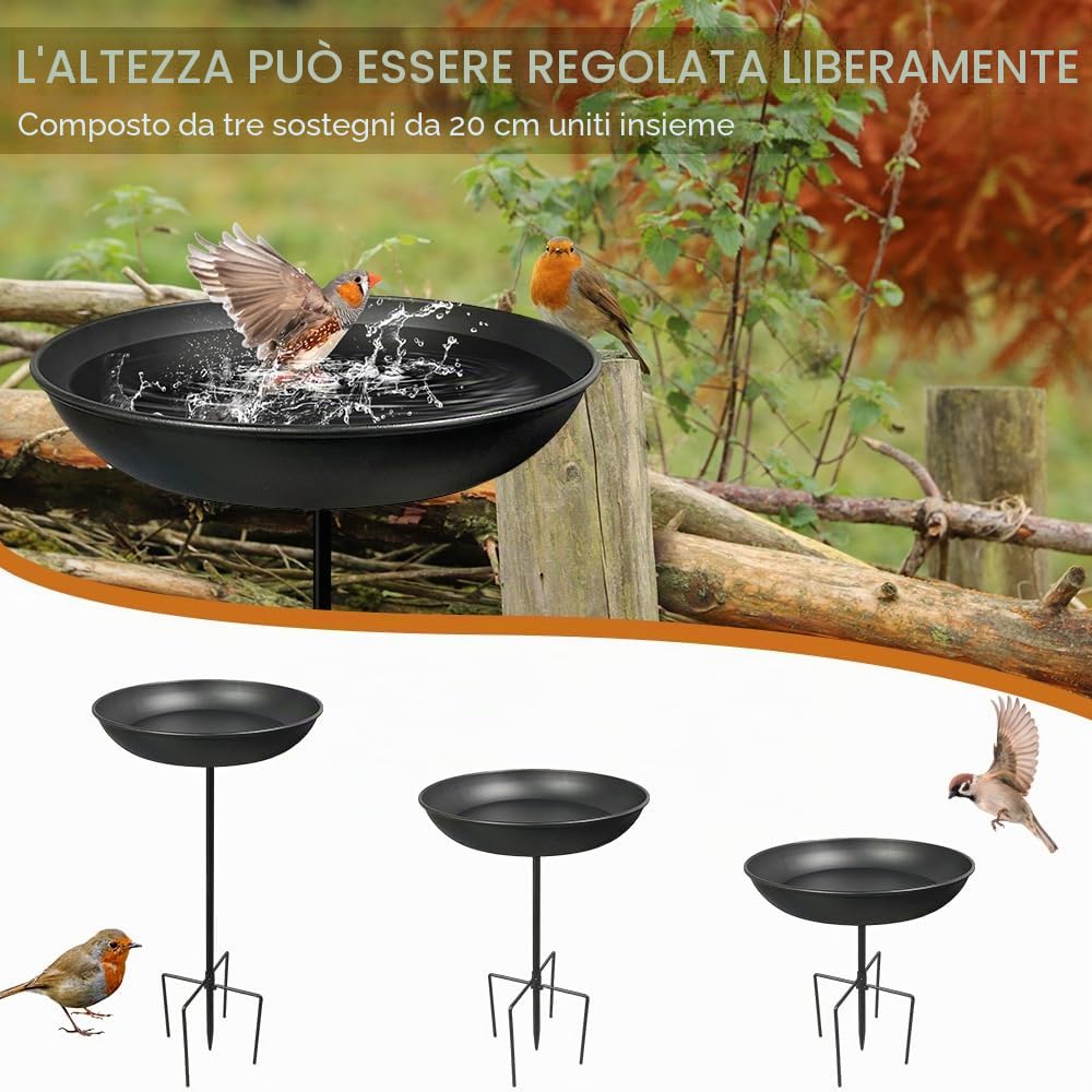 Vasca per uccelli da giardino, tavoli per uccelli per il giardino, autoportante, resistente, stazione di alimentazione per uccelli staccabile con robusto paletto in metallo, mangiatoie per uccelli in