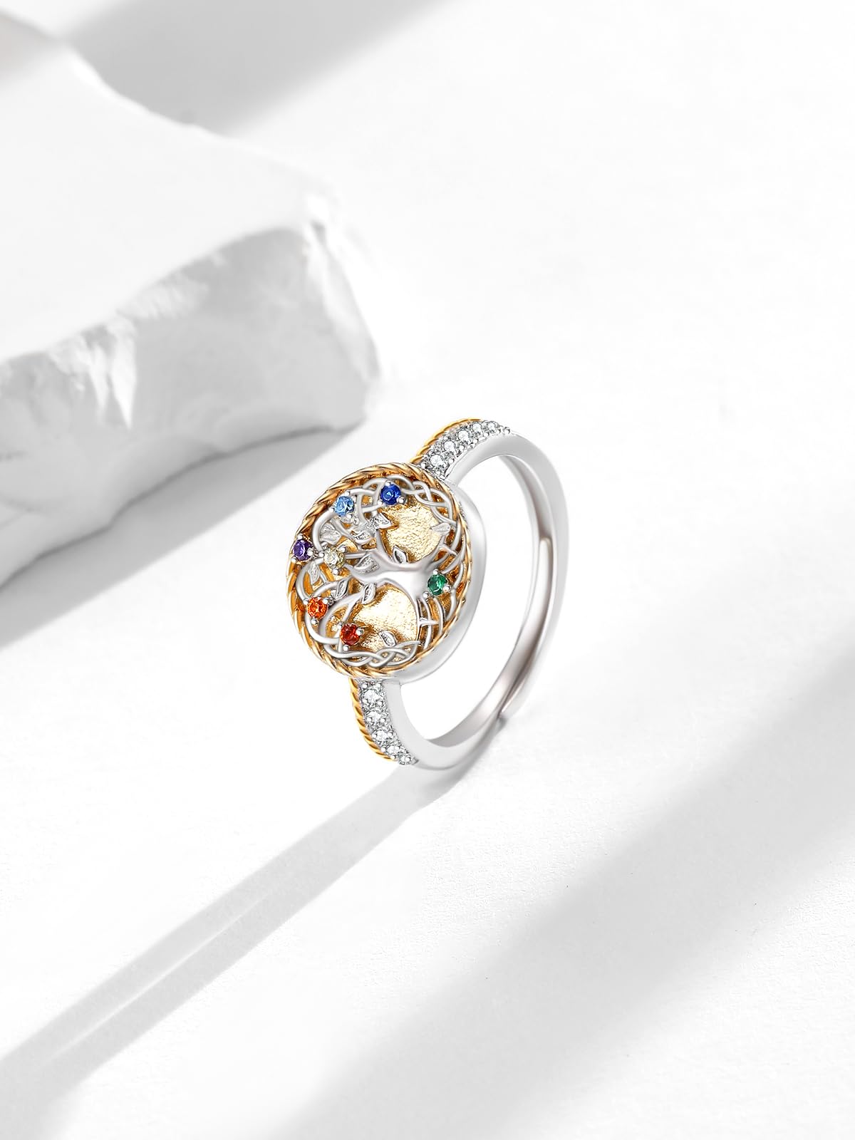 Anillo de árbol de la vida KINGWHYTE de plata de ley 925 para mujer, anillo ajustable de nudo celta, anillos de árbol de la vida para la familia, joyería para aniversarios, cumpleaños, Navidad para