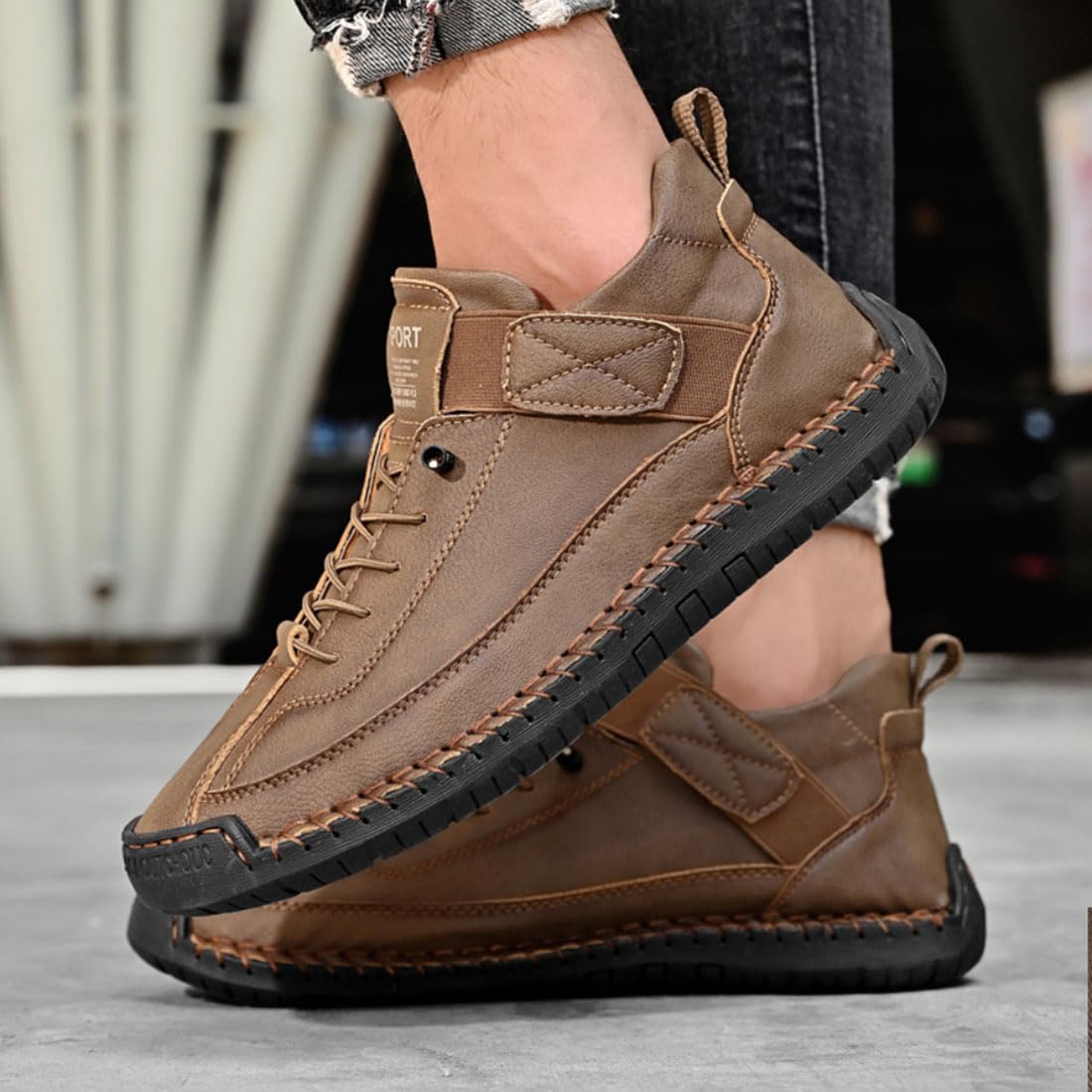 Bequeme orthopädische Sneaker, handgefertigt, Leder, orthopädische bequeme Schuhe, Fußgewölbeunterstützung, verstellbar, bequem, orthopädische Schuhe, weiche Unterstützung, Schlupfschuhe