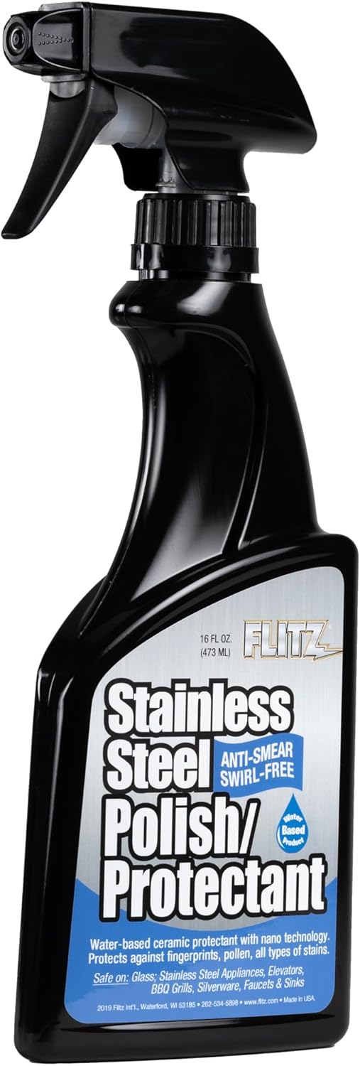 Flitz Stainless Steel Polish Protectant - 16oz Bottle, USA-Made Ceramic Coating for Stainless Steel Appliances, Repels Fingerprints & Water Spots - Aluminum & Chrome Polish & Protectant (3 Pack)