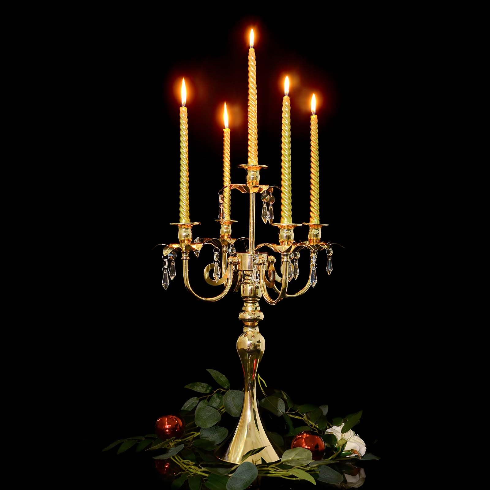 51 cm hoher 5-Armiger Kerzenleuchter für Tisch, eleganter Kerzenhalter aus Metall, Retro-Kerzenständer, Tischdekoration für Party, Events, Zuhause, Hochzeitsdekoration (4, Gold)