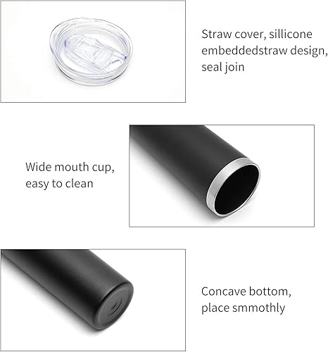 Miniatura 4 de HASLE OUTFITTERS Juego de vasos delgados de 20 onzas a granel, vasos delgados aislados de acero inoxidable con tapas, tazas de café reutilizables de