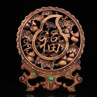 Colección de boj tallado a mano Fu Lu Shou decoración intersticial para el hogar, decoración tallada en madera (color: A, tamaño: 30 cm) (A 30 cm)