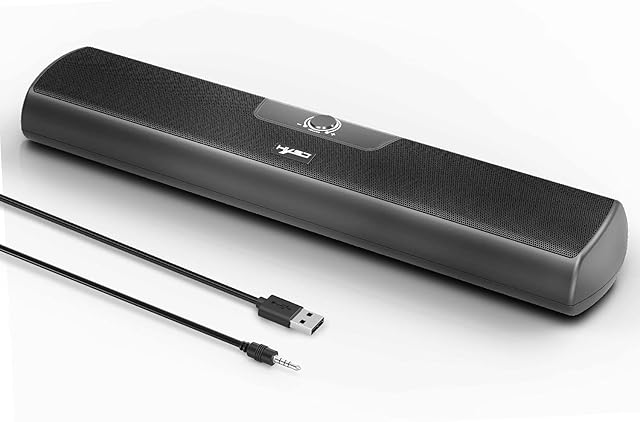 VersionTech Computer Speaker Mini Soundbar Wall Mountable, 10W Wired PC Speakers Sound Bar 3.5mm Input, USB Powered Sound Bar with Volume Control for Desktop Monitor Laptop Projector Mac