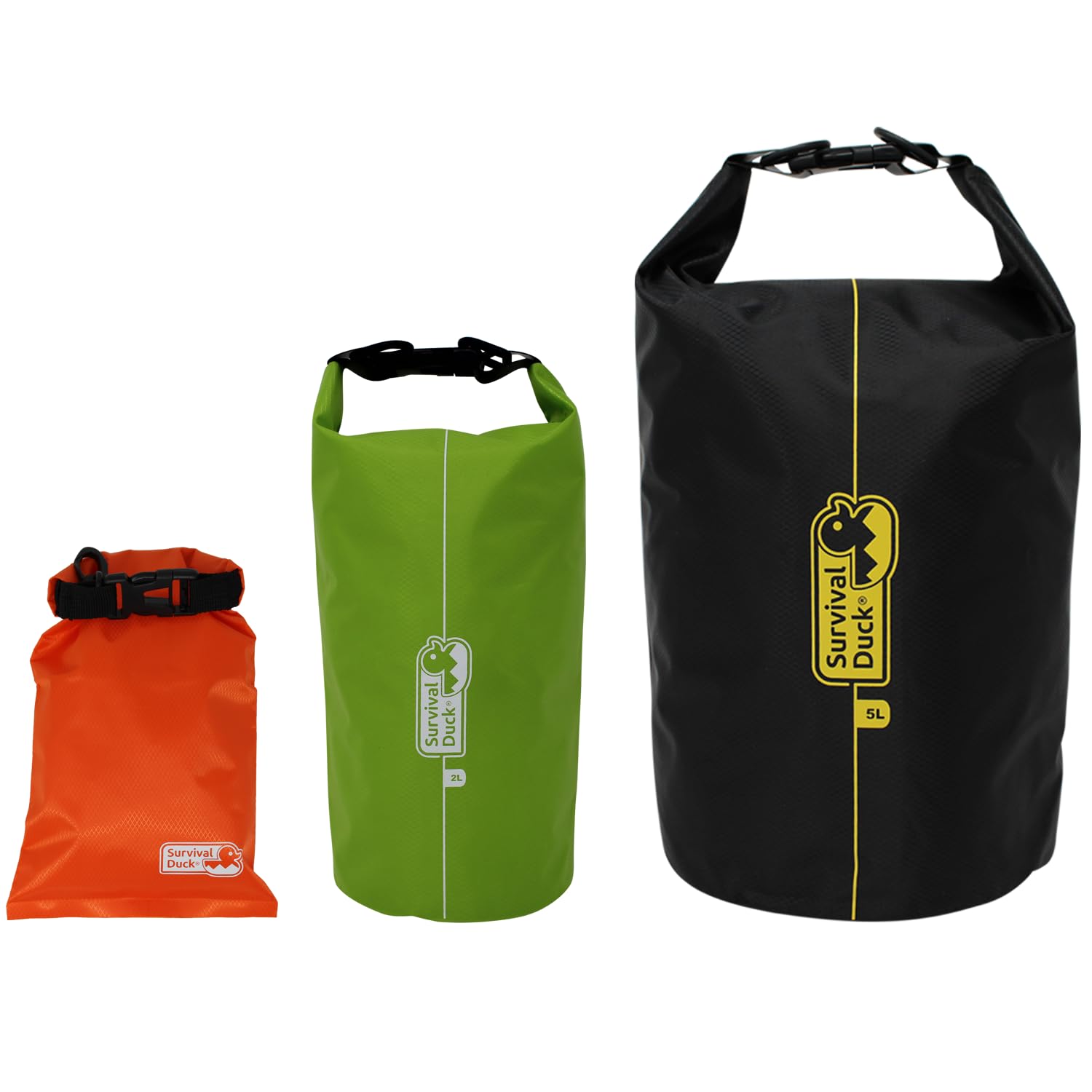 Survival Duck Lightweight Waterproof Dry Bag Set Pack of 3-1, 2 & 5L Mixed Colours