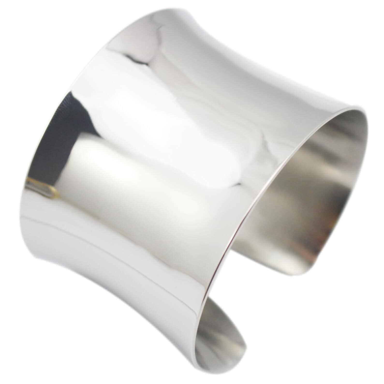 COUYA Silver Wide Grooved Cuff Bangle for Women Lady Stainless Steel Shiny Punk Bracelet