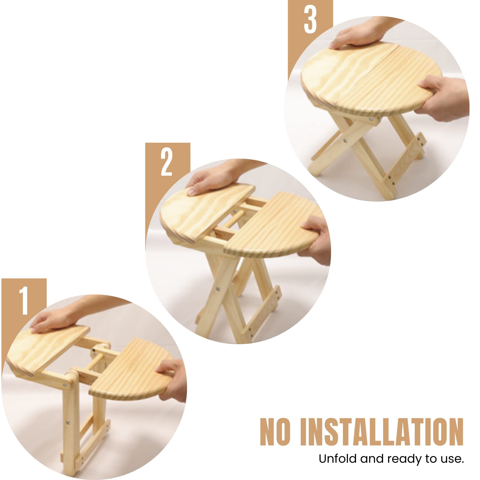 MAGIC SELECT Mini Taburete Plegable de Madera Redonda 90kg para Hogar
