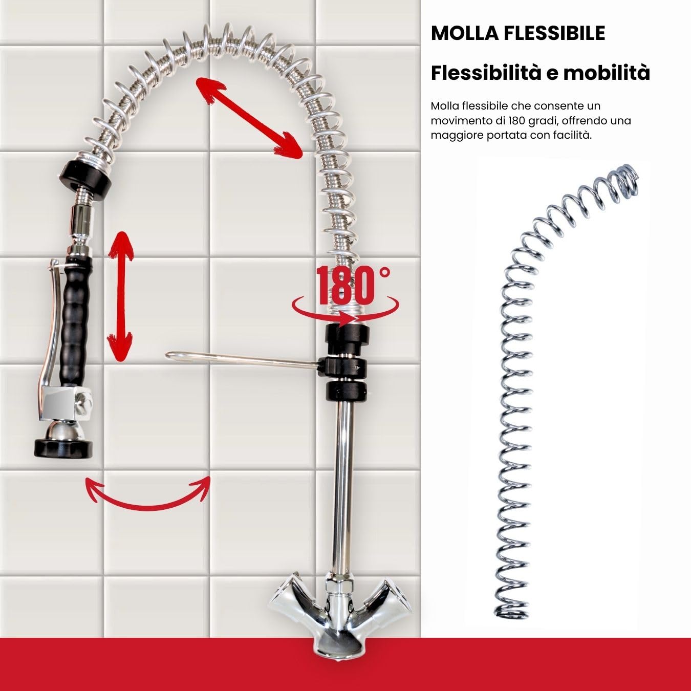 GOLDMAN SERVICE | Rubinetto a Pomello Estraibile per Lavello da Cucina con Doccia a Spray. Usi Industriali, Alberghieri e Domestici.