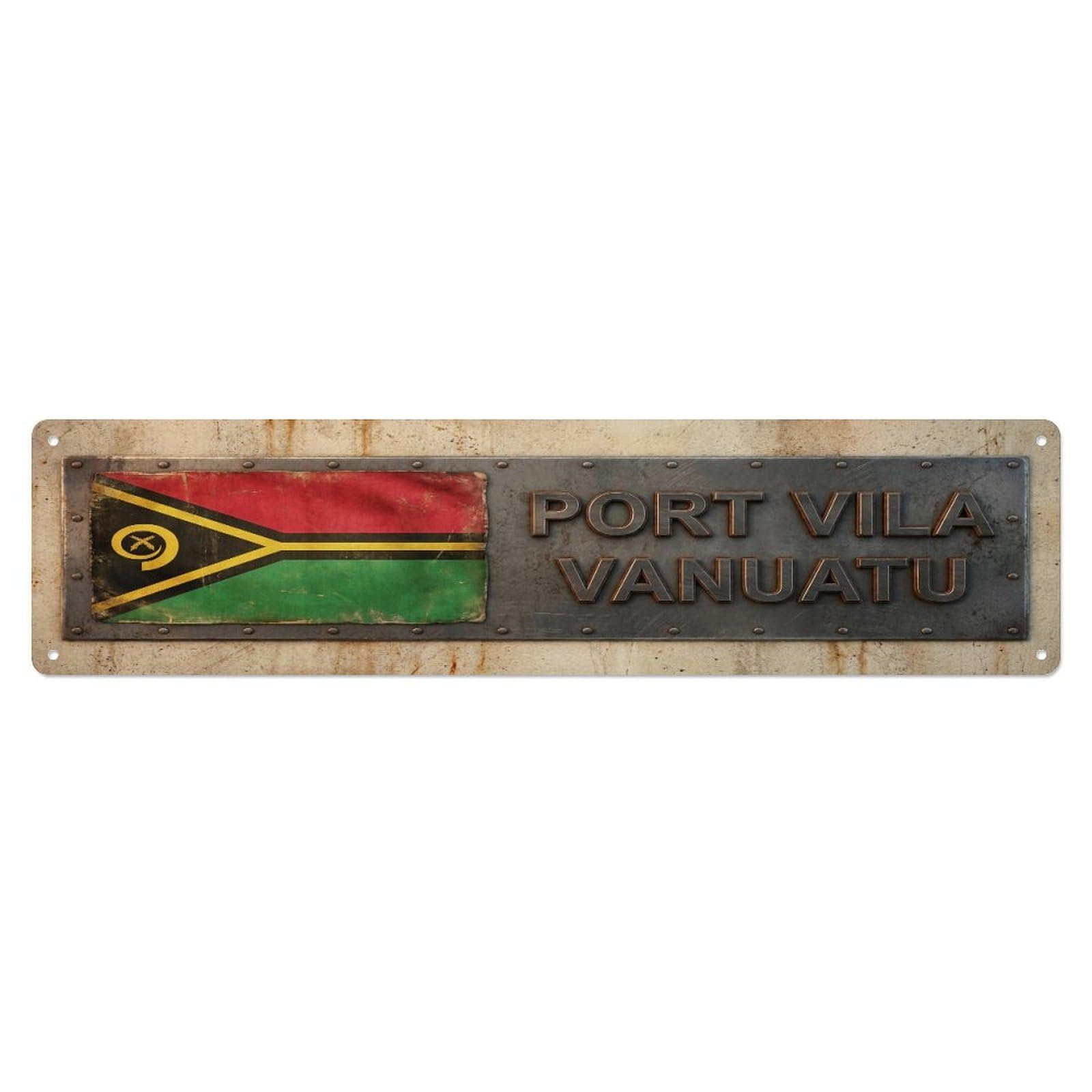 Tgrcjimh Style Metal Tin Sign Vintage Port Vila Vanuatu Flag Decor Rustic Travel