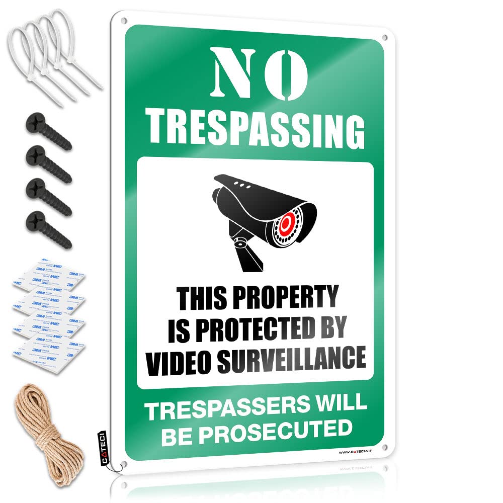HELIOFORGE Boys Bedroom Accessories No Trespassing - This Property Is Protected By Video Surveillance Tin Sign Metal Signs Decor Sports Bar Decor(30X40CM)