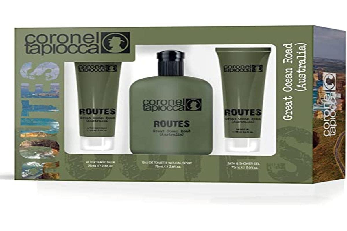 CORONEL TAPIOCCA - Australia, Estuche de Regalo Hombre, Colonia 75 ml + After Shave 75 ml + Gel de Baño 75 ml, Eau de Toilette Masculina, Aroma Frutal Amaderado, Fragancia Fresca y de Larga Duración