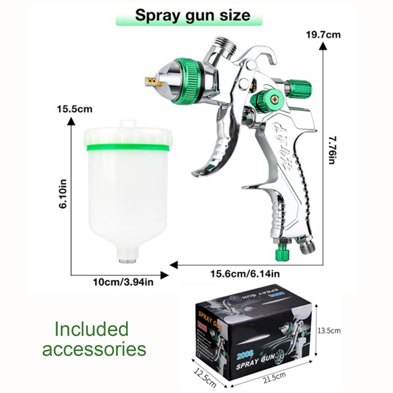 HVLP Pistola a Spruzzo Ad Alta Atomizzazione,Con 5 Ugelli Da 1,4/1,7/2,0/2,5,Aerografo Per Verniciare 600mlinclude Guanti, Chiavi Inglesi e Altri Accessori,Per Riparazioni Di Piccoli Mobili Per Auto,