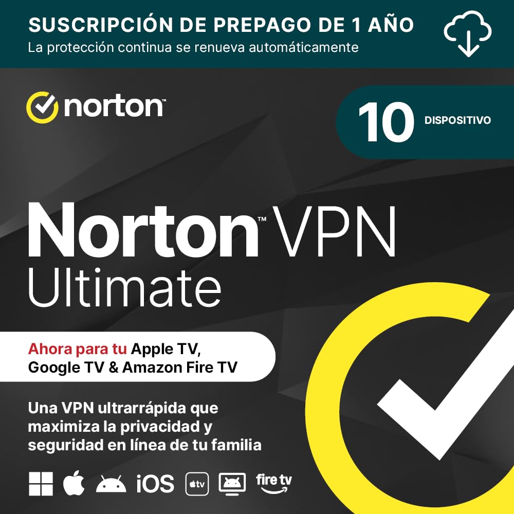 Norton VPN Ultimate 2026 │ 10 Dispositivos │ 1 Año con renovación automática │ Descarga digital