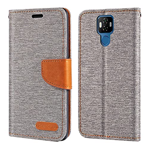Custodia Portafoglio Flip in Tessuto Oxford Compatibile con Ulefone Power 6 Cover Protettiva Magnetica con Slot Carte e SupportoGrigio