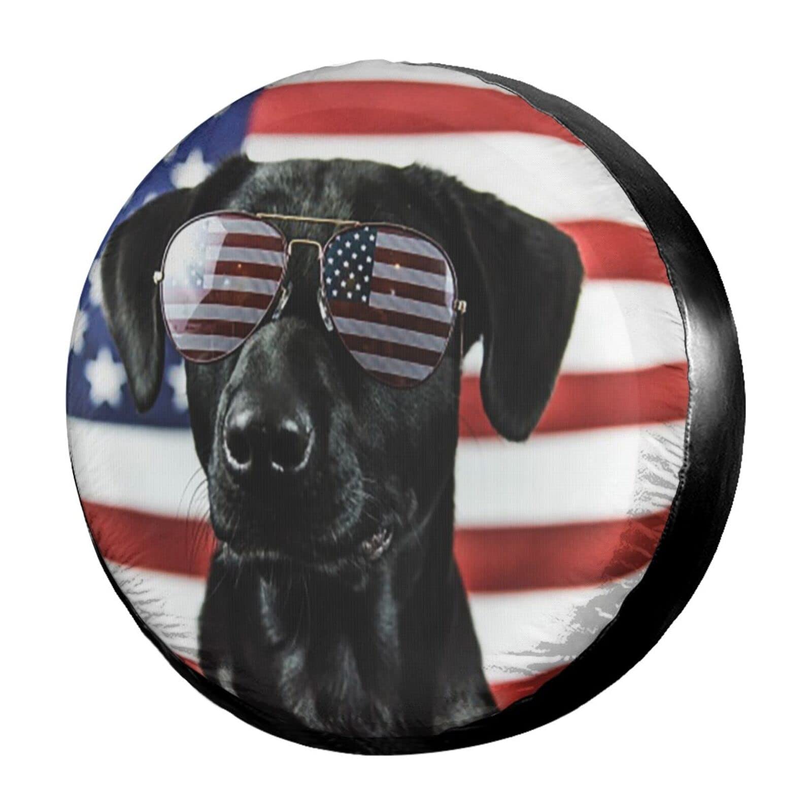KiuLoamPatriotic Black Lab Spare Tire Cover Polyester Universal Sunscreen Waterproof Wheel Covers for Trailer RV SUV Truck and Many Vehicles (17" for Diameter 31"-33")