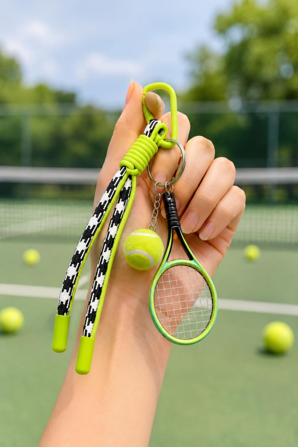 Tennis Racket Keychain with Mini Tennis Ball & Strap | Sports-Themed Key Ring for Keys, Backpack, Car Keys & Bags | Gift for Tennis Players, Men, Women & Kids-image-39