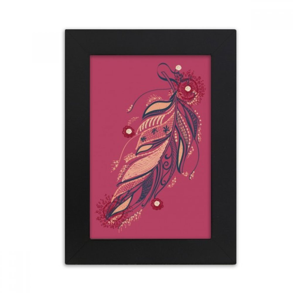 Cadre photo bureau noir 10x15 cm à motif plume rose et fleur