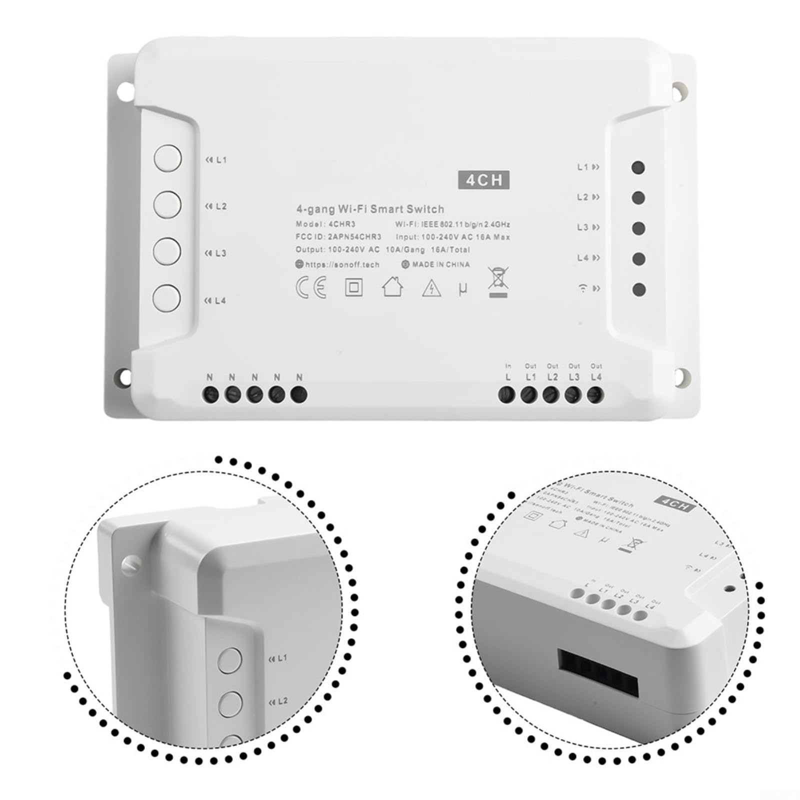 1 Packung WLAN-Smart-Lichtschalter-Modul, 4-K-RF-Steuerung für 4Ch R3 Pro R3, Sprach-App-Fernbedienung für Heimbeleuchtung (4CH Pro R3)