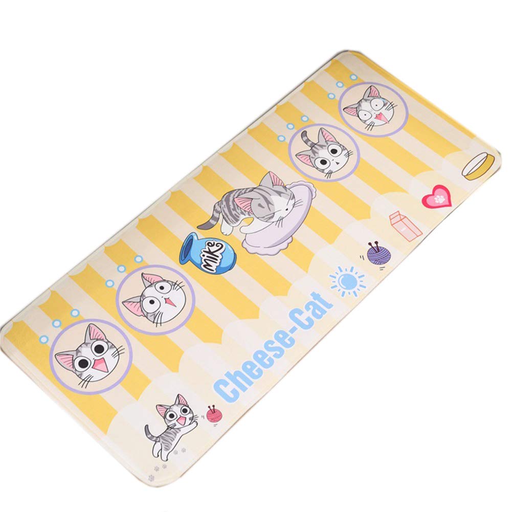 Tapis De Bain Antidérapant pour Enfants Tapis De Cuisine Devant Evier Velours Corail Lavables Longs Paillasson Chat Mignon De Chambre d'enfants, Jaune