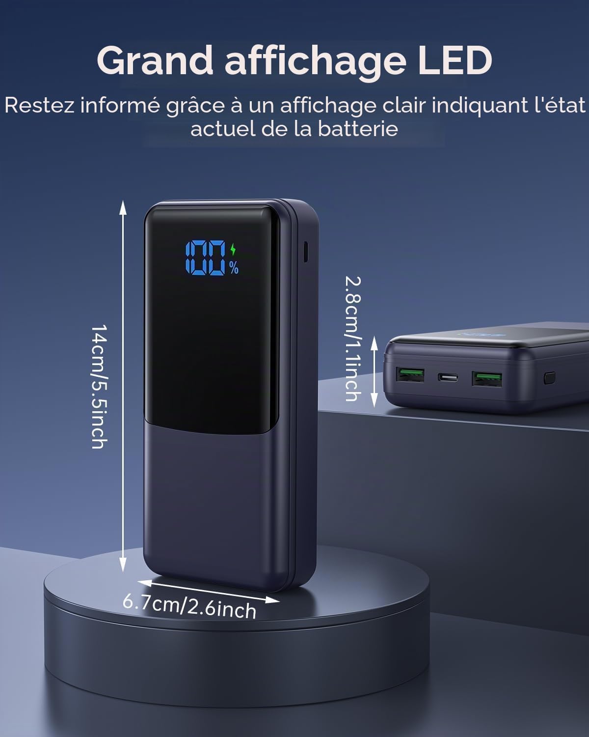 Coblob Batterie Externe, 30W 27000mAh Power Bank, Batterie Portable USB C (Entrée/Sortie) PD3.0 QC4.0 Charge Rapide Chargeur avec Affichage LCD Compatible Smartphones Tablets Watches etc. (Bleu Foncé)
