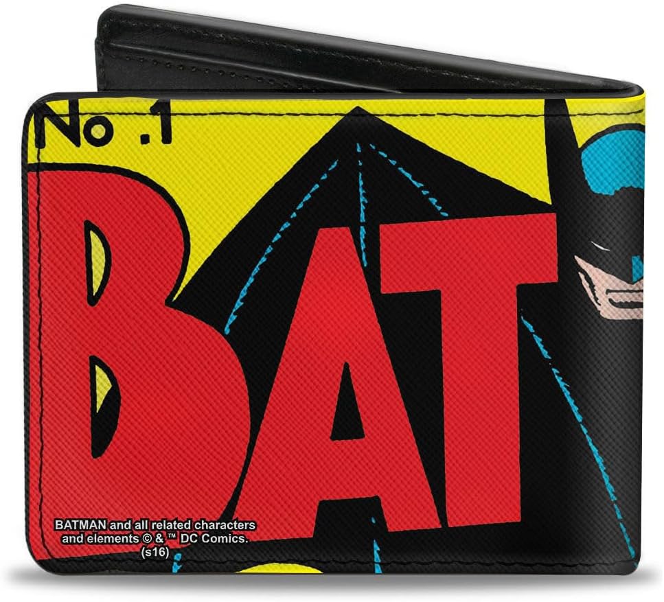 Buckle-Down DC Comics Wallet, Bifold, Classic Batman Issue 1 Robin Batman Logo Close Up Cover Pose, Vegan Leather