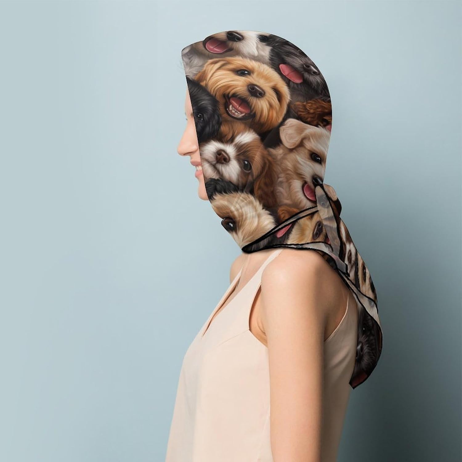 Cute Dog Puppy Print Bandana Fashion Head Scarf Square Silk Scarf Print Neck Hair Scarfs for Women Men Gifts