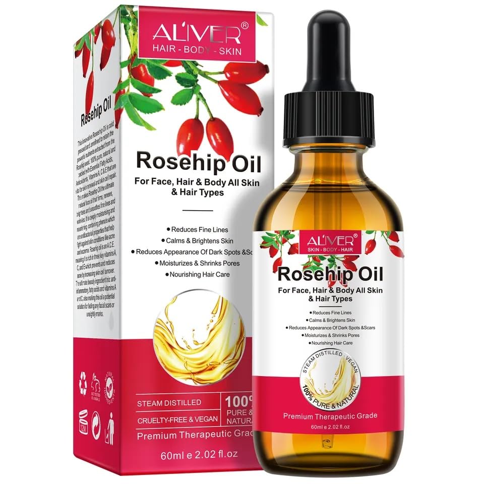 Rosehip Oil for Face Hair and Body, Organic Cold Pressed, Natural, Hydrating