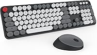 Vista 13 de Teclado inalámbrico, KOOTOP - teclado retro de máquina de escribir de 104 teclas, teclas redondas de colores, para PC, laptop, escritorio, teclados